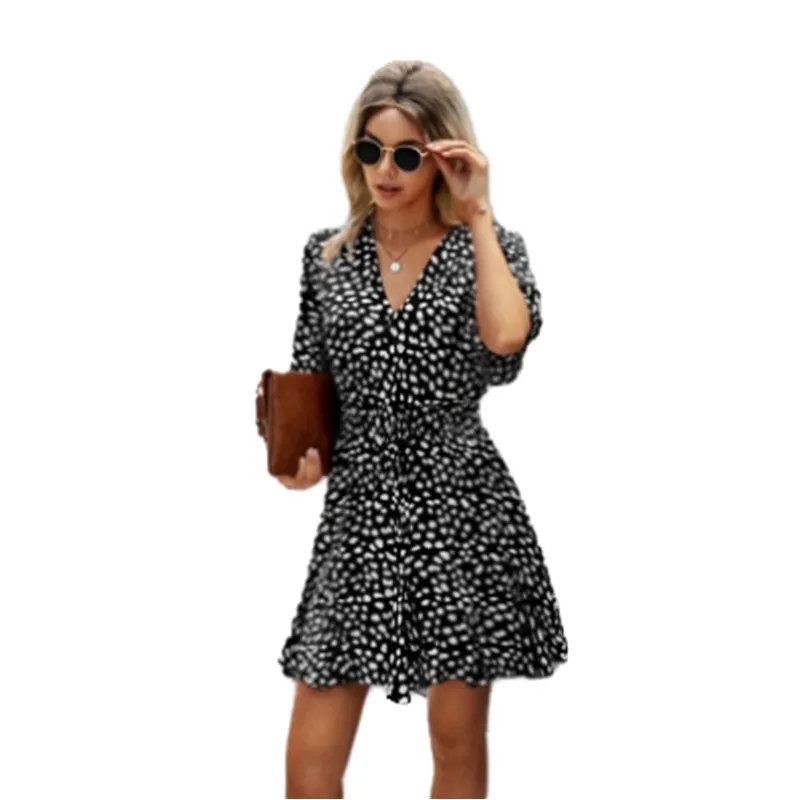

Floral Summer Dress 2021 Women Vestidos De Mujer Casual Street Sexy Loose V Neck Beach Party Dress Plus Size Black Midi Dresses