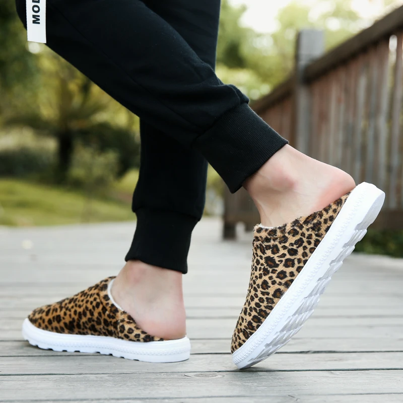 Fhlyiy/леопардовые домашние тапочки теплые мужские удобные на плоской подошве