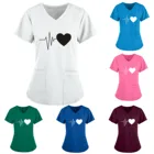 Женская блузка с коротким рукавом, V-образным вырезом и принтом, розовая, размера плюс, аксессуары для медсестер