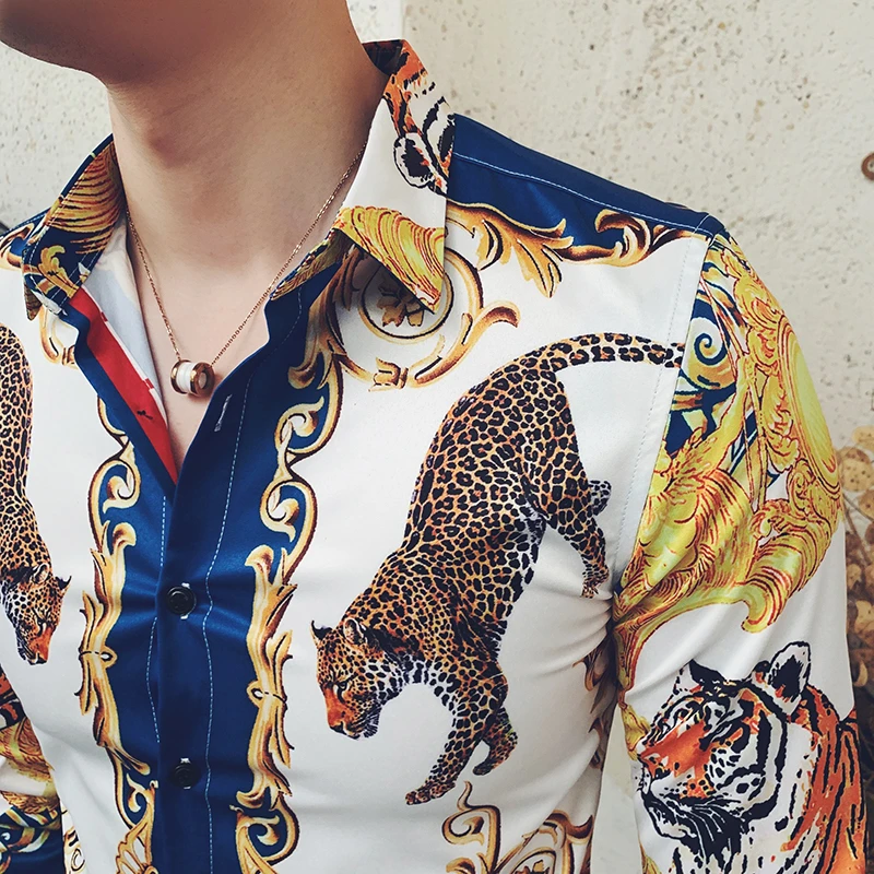 Мужская рубашка с леопардовым принтом Повседневная Camisa Social Masculine Chemise Homem
