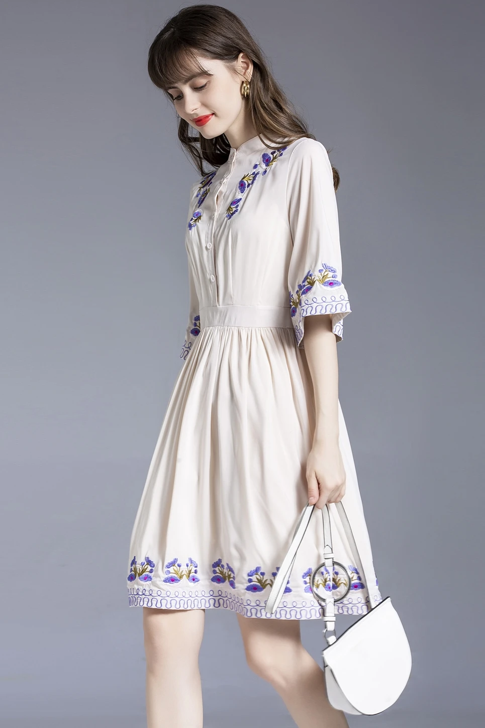 

Summer 2021 new fashion slim a-word skirt women waist thin embroidery dress in the long embroidery