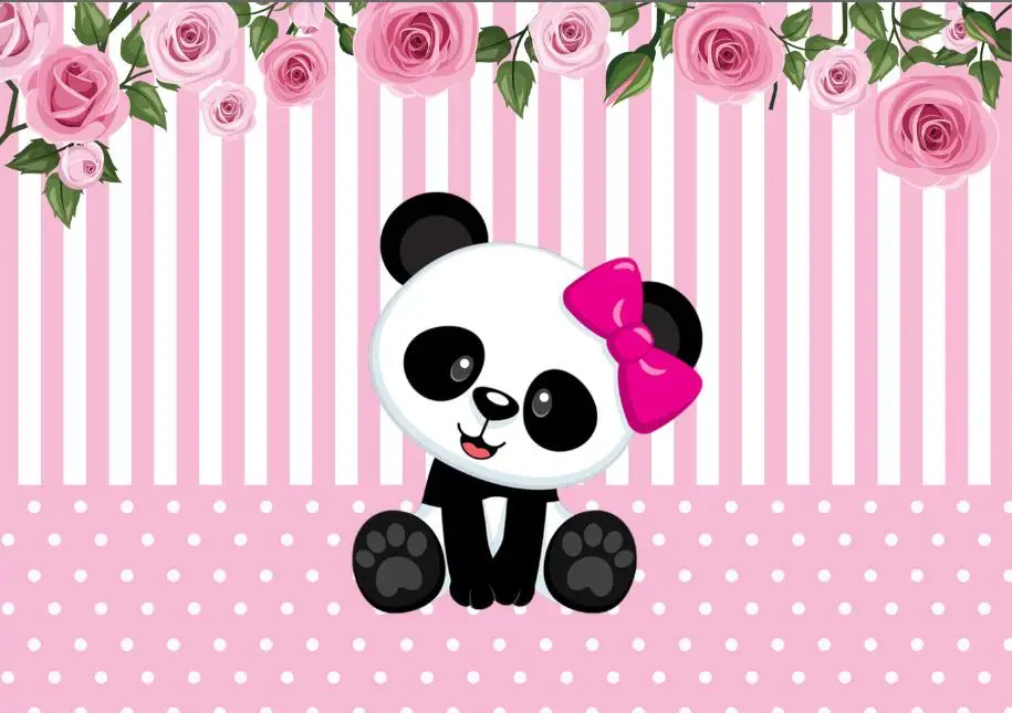 Фото 7x5FT светильник розового цвета для девочек в полоску с рисунком панды вечерние на