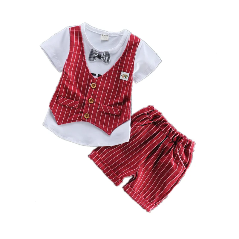 New Summer Children Gentleman Clothes Baby Boys Cotton Tie T Shirt Shorts 2Pcs/Set Kid Infant Clothing Toddler Fashion Tracksuit | Детская
