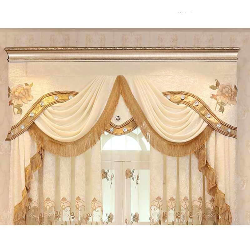 1pc valance Простые современные шторы с вышивкой для гостиной, бархатная ткань, балдахин, оконные шторы, Затемненные роскошные шторы, украшения - Цвет: 1pc valance