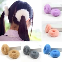 2pcs1pair fluffy faux fur furry scrunchies soft hand made fur elastic hair bands ring for ladies hair ties