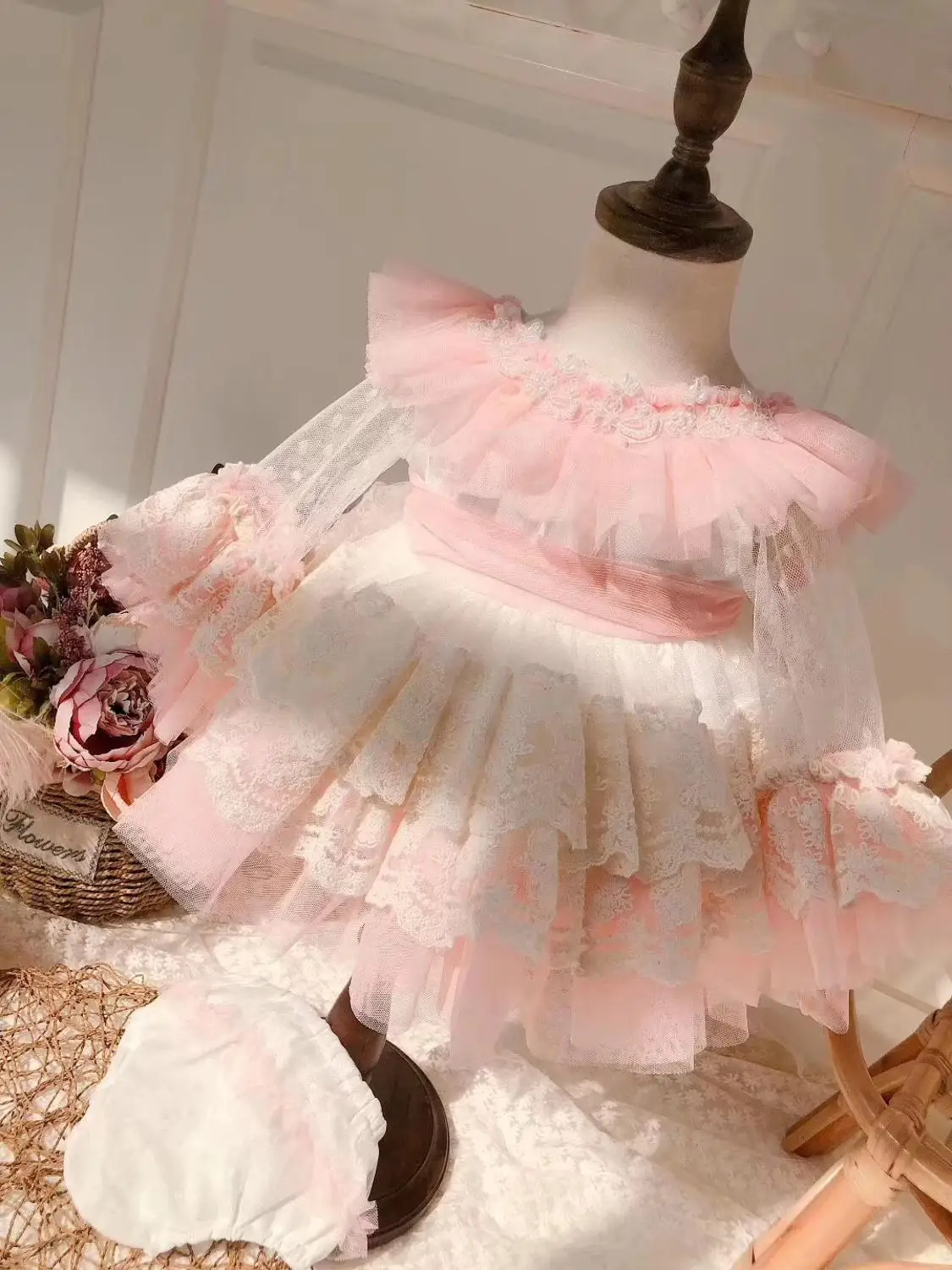 Весенне-летнее пасхальное Розовое Кружевное Сетчатое платье для маленьких