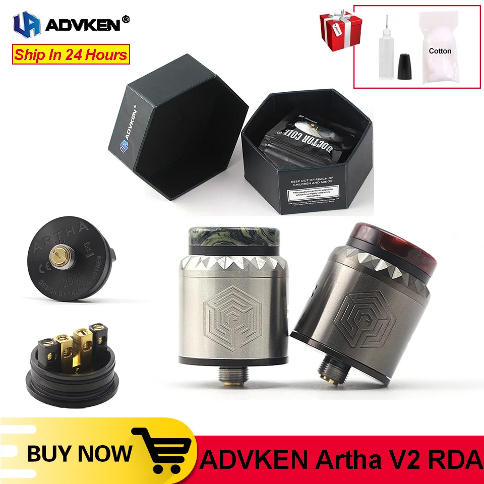 Advken Artha V2 RDA Vape pin Tank 24 мм Ремонтопригодный атомайзер Четырехпозиционный для