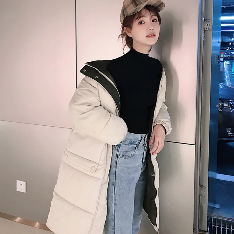 Женское пальто с капюшоном длинное парка большого размера цветная куртка