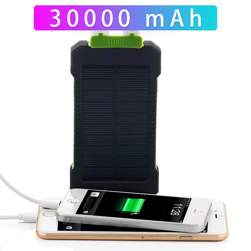 30000mah solar power bank for xiaomi dual usb portable external battery pack power bank solar charger for samsung iphone 12 xr free global shipping