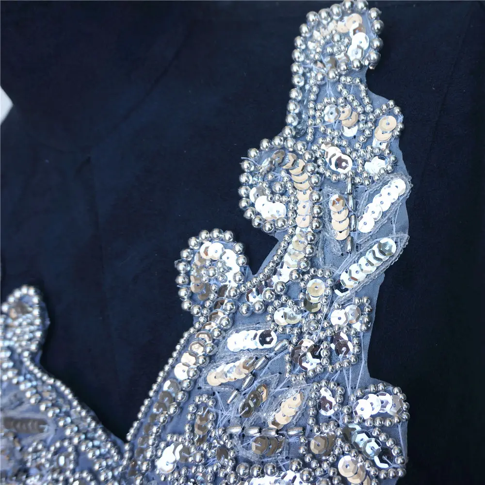 Серебряные Блестки бусины ткань воротник аппликации пришивать патч благородная