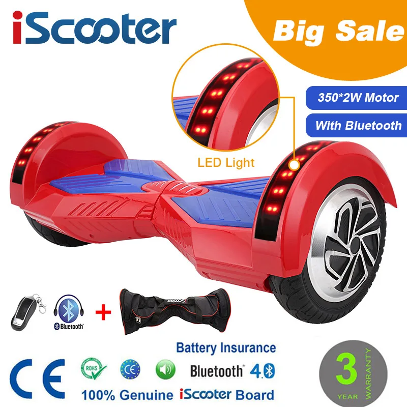 Электрический скутер IScooter Bluetooth Ховерборд 10 дюймов 2 колеса самобалансирующийся