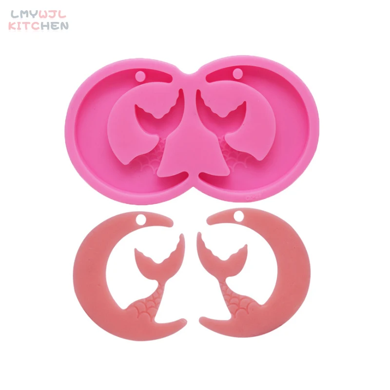 

DIY Silicone Mirror Epoxy Mermaid Tail Keychain Pendant Mold Making Chocolate Cake Decoration Baking Eco-friendly Food Mold