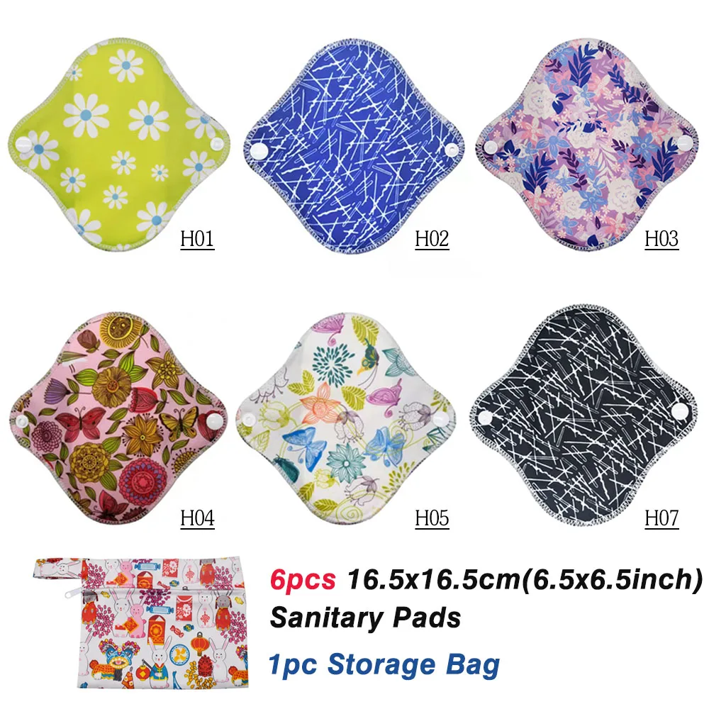 6pcs 16.5x16.5cm 6 шт., менструальные тканевые гигиенические прокладки, трусики, наборы, многоразовые, чистый бамбуковый, сухой, здоровый, женский, гигиенический - Цвет: 6pcs 16.5x16.5cm
