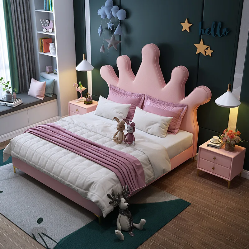 

Princess bed children's bed girl castle dream bedroom 1.2m 1.5m 1.8m fabric single bed double bed pink kids bed