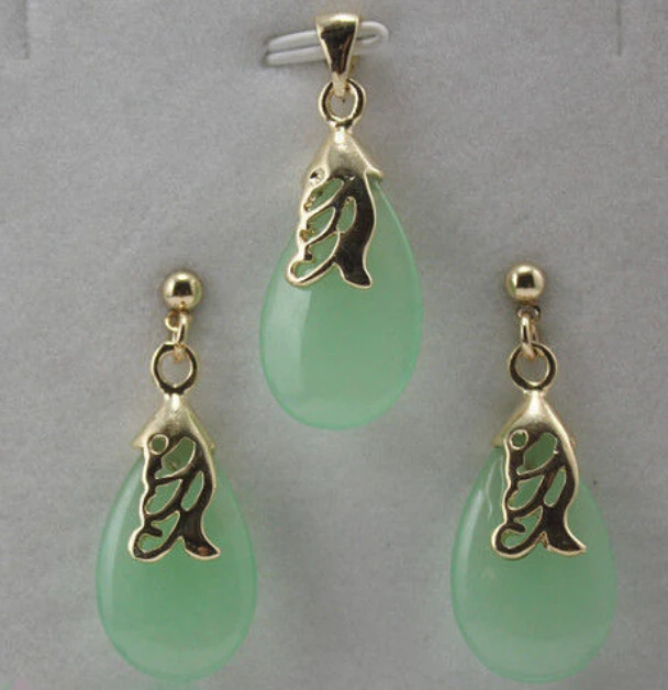 920 + новые ювелирные изделия зеленый кулон ожерелье серьги набор|Ювелирные