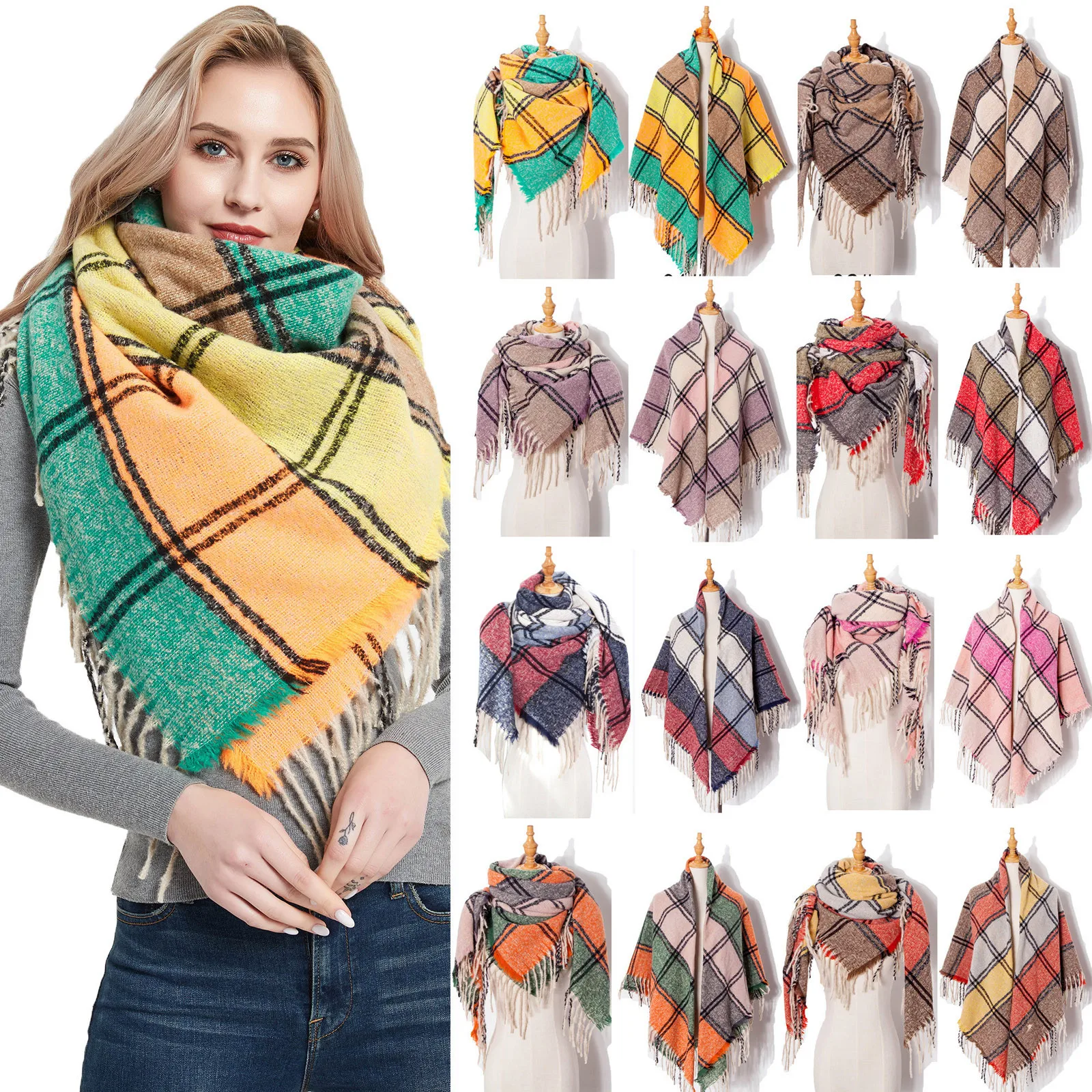 

2020 Designer Knitted Spring Autumn Women Scarf Plaid Warm Cashmere Scarves Shawls Brand Neck Bandana pashmina Lady Wrap #107