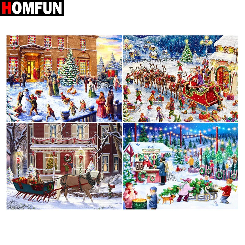 Алмазная 5d картина HOMFUN рождественский дом зима Набор для вышивки крестиком
