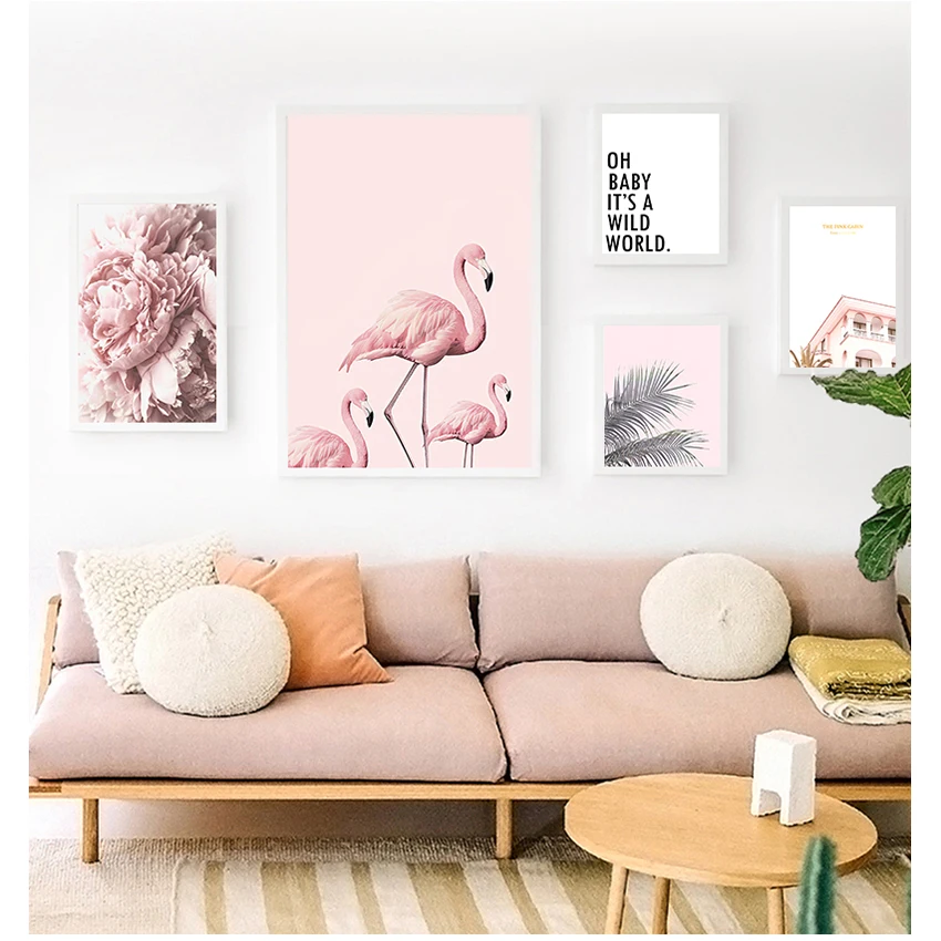 

Decoration Picture Living Room Decor Nordic Flamingo Flower Wall Art Canvas Pink Minimalist Print Painting Scandinavian