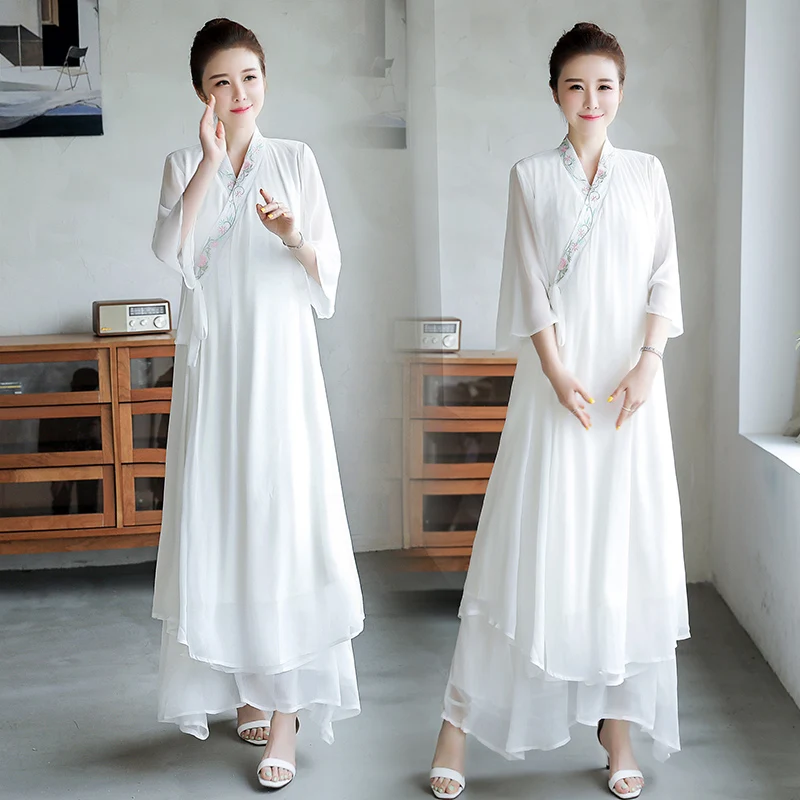Традиционная китайская винтажная одежда женская белая Hanfu Свободное длинное платье древнее женское танцевальное платье для вечеринки Весна Плюс Размер