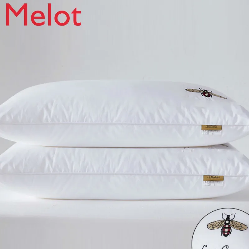 

Fashionable eco-friendly down pillows for household use simple and soft pure cotton white goose feather pillow core