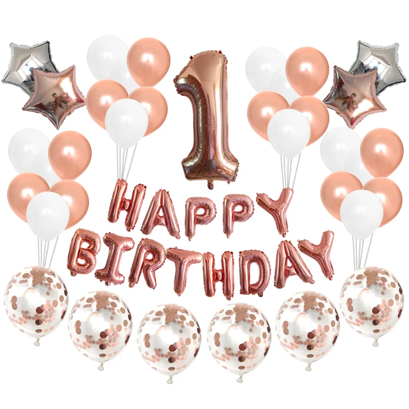 В первую очередь с днем рождения шар цвета розового золота баннер My 1st 1 год