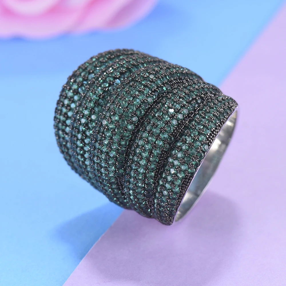 

LARRAURI 2020 Luxury Wedding Engagement Dubai Bridal Finger Ring Jewelry Wide Stackable Geometry Cubic Zironia Rings For Women