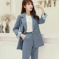 2021 new ladies business office suit work suit high quality elegant double row blazer slim fit women pant suit jacket set
