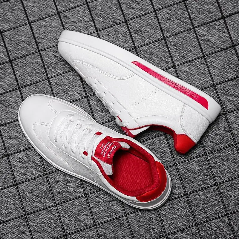 

Leather Casual Men Shoes Skateboard Flat Platform Lace Up Non-Slip Black Red White Male Vulcanzied Autumn Sport Footwear Size 44