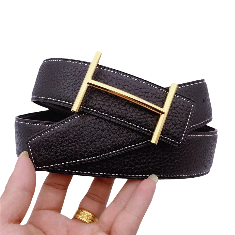 

1.5inch Luxury Brand Fashion H Brass Buckle Leather Belt For Men 3.8CM Wide Male Waistband High Quality Ceinture Homme Cuir Luxe