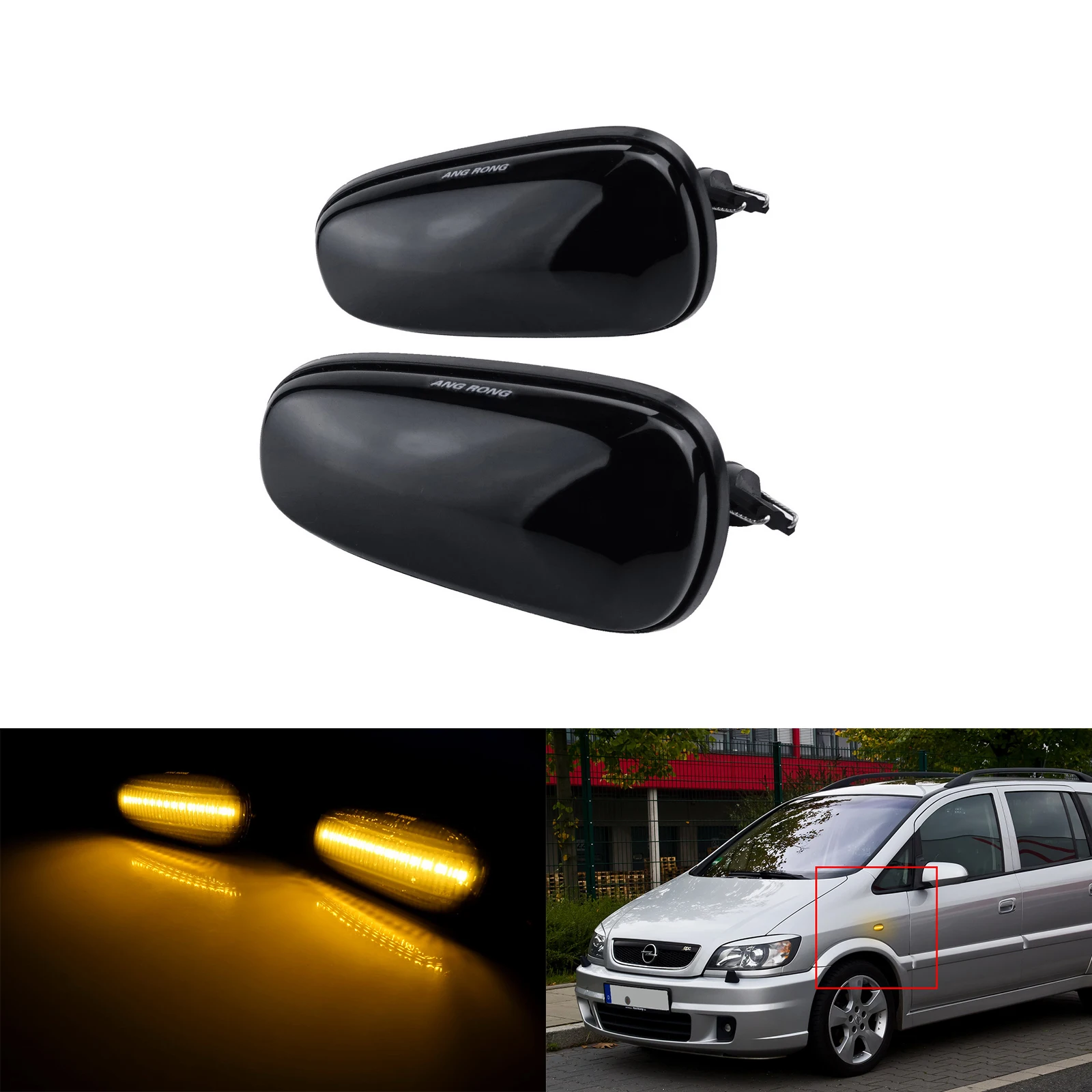 

ANGRONG 2X For Opel Vauxhall Astra G Zafira A 98-05 LED Side Repeater Indicator Light Amber Black Lens