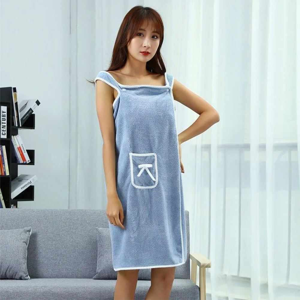 

Bath Towel Wrap for Women Wearable fiber Coral Fleece Bathrobes Nightgown with Pocket Snap-Fastener for Spa Gym Beach Pool