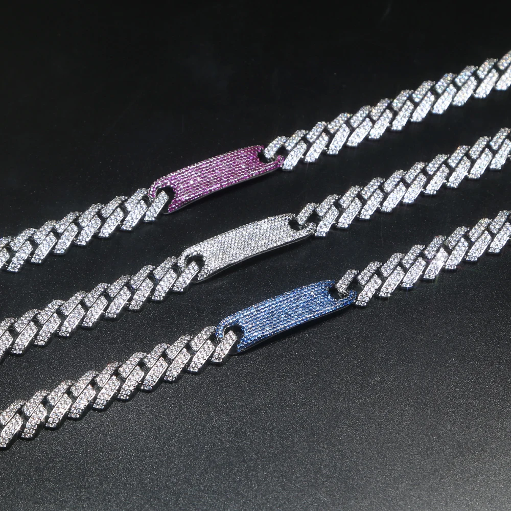 

Fashion Iced Out Cuban Link Chain Necklaces Bar Micro Pave Setting Clear Blue/Purple/White CZ Women Men Collana Hip Hop Jewelry