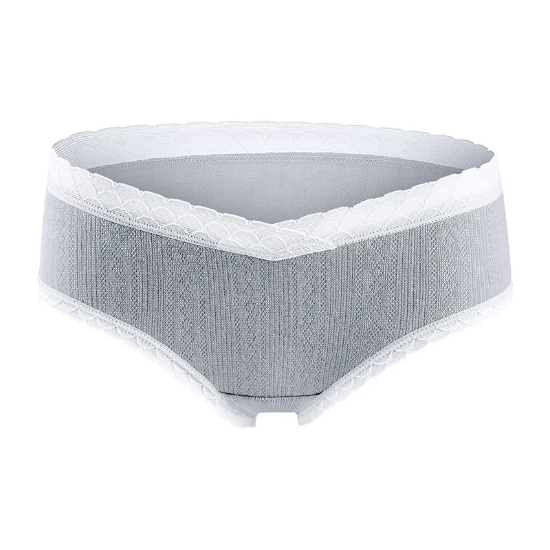 Bragas de maternidad de algod&oacute;n transpirables para mujeres embarazadas, ropa interior de vientre de cintura baja con encaje, bragas de embarazo, 3 unids/paquete-5
