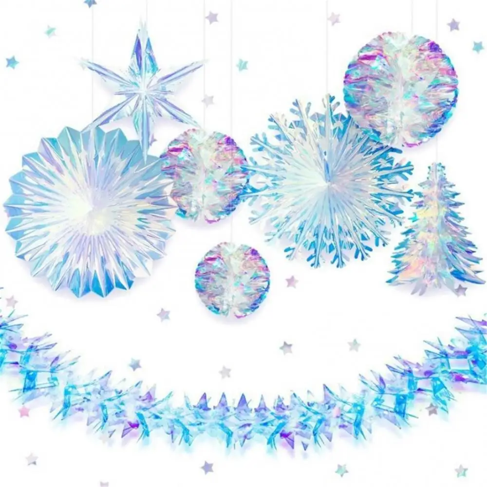 

Multicolor Film Neon 3D Snowflakes for Home Christmas Tree Garlands Pendant Xmas Hanging Ornament Decorations Party Supplies