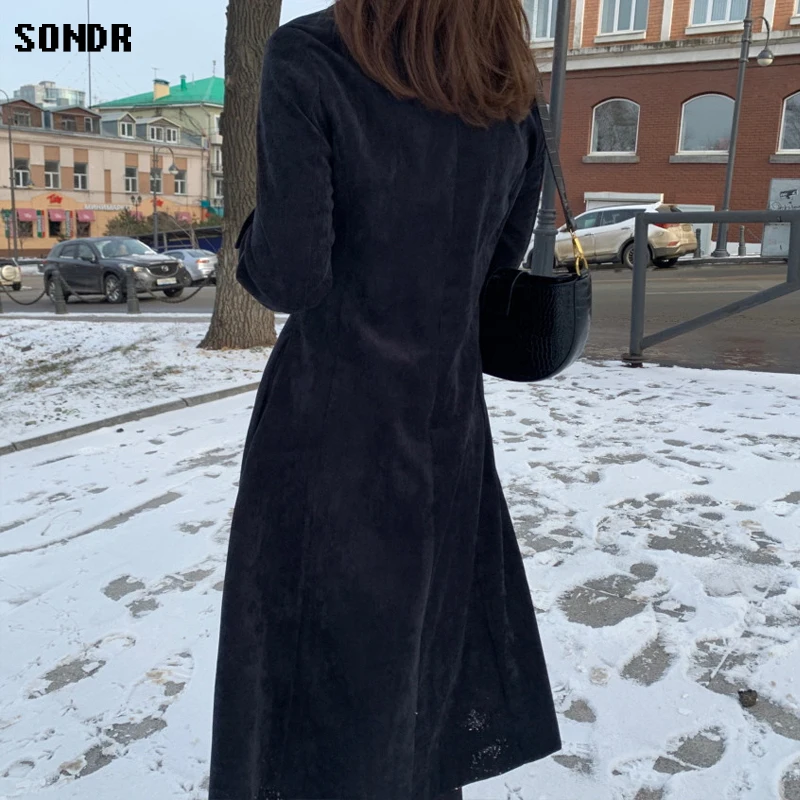 

One-Piece Korean Women'S Dress 2020 Fall Lapel Retro Fashion Office Lady Dress Single-Breasted Corduroy Dress Women'S Midi Dress