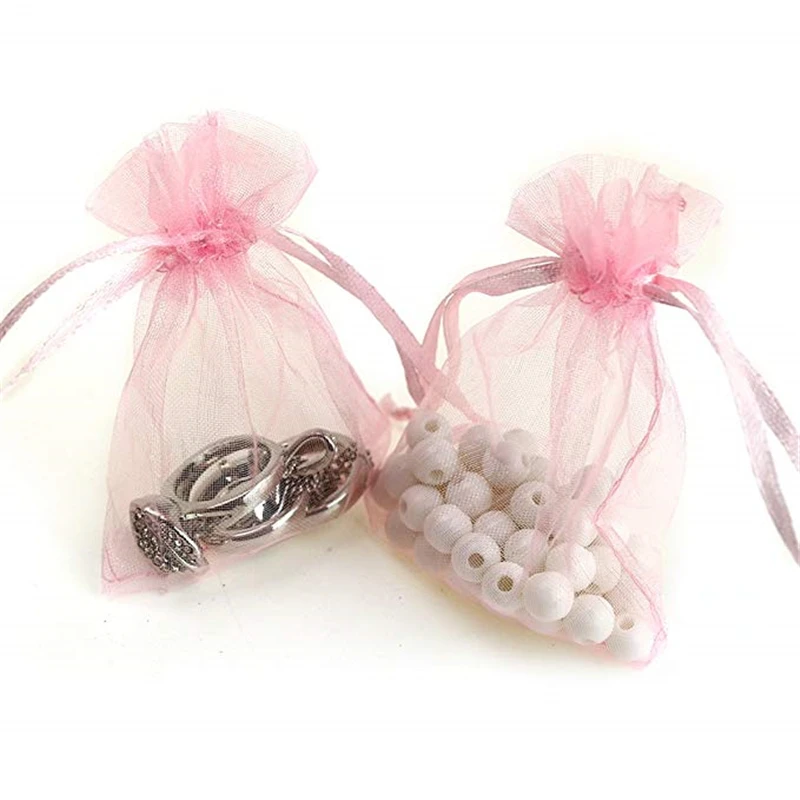 100 шт. сумки для ювелирных изделий упаковочные из розовой органзы 7x9 9x12 10x15 13x18 17x23