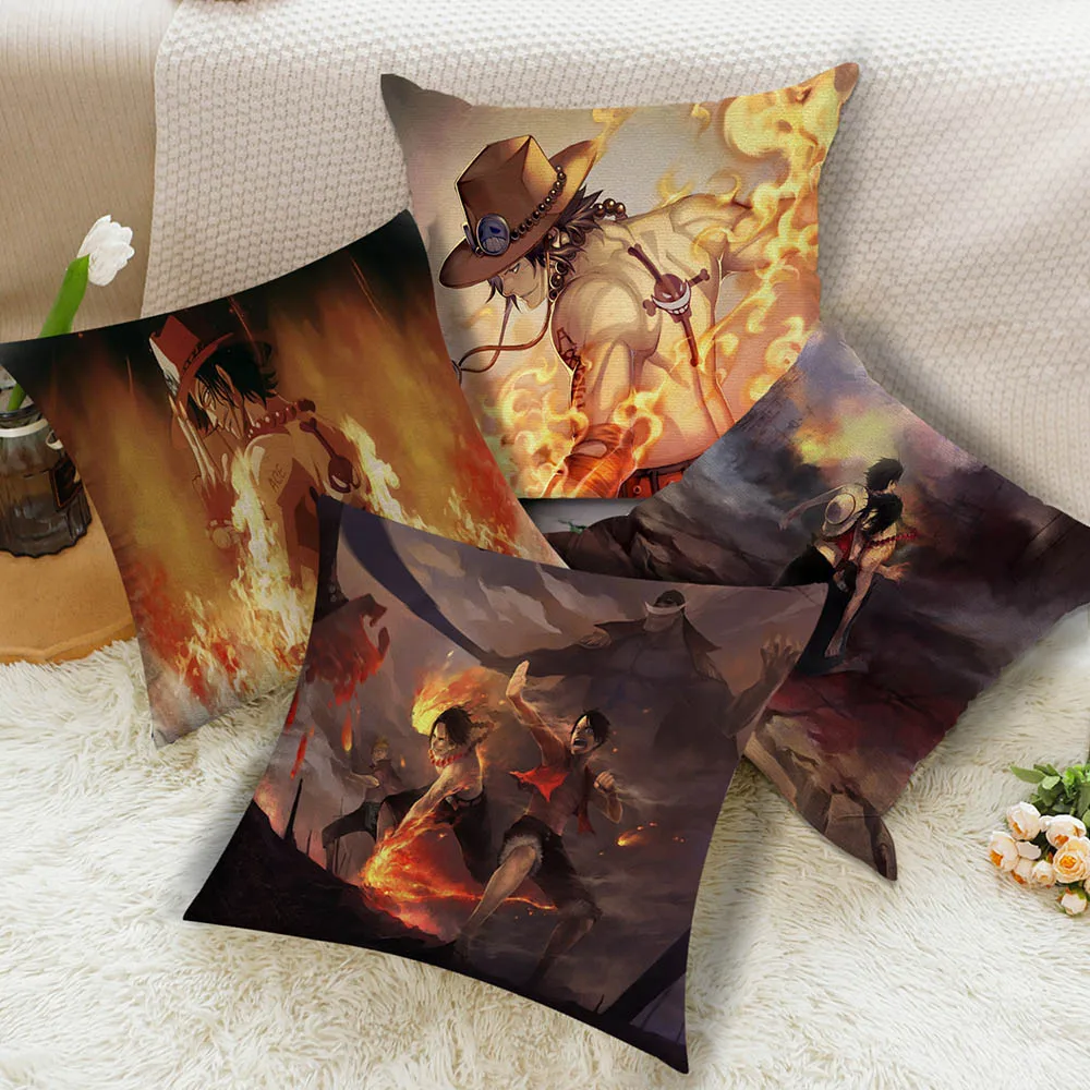 

Bandai 45x45cm 4Pcs/Lot One Piece Luffy Brothers Ace Pillow Case Cover, 18x18 inch Anime Decorative Cushion Cover for Home Decor