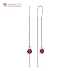 Женские серьги 2021 тренд протяжки из родированного серебра 925 пробы с 2 гранатами и 2 фианитами