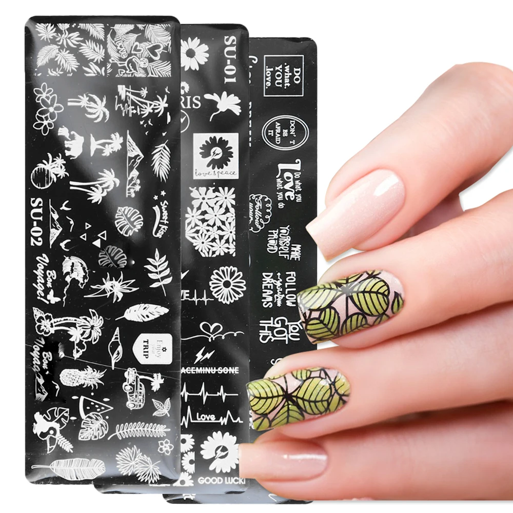 

Manicure Letters Polish Printing Leaf Stamping Plates Nail Templates Abstract Flowers