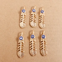 5pcs 4711mm gold color alloy feather evil eye charms for jewelry making drop earrings pendants necklaces diy crafts accessories