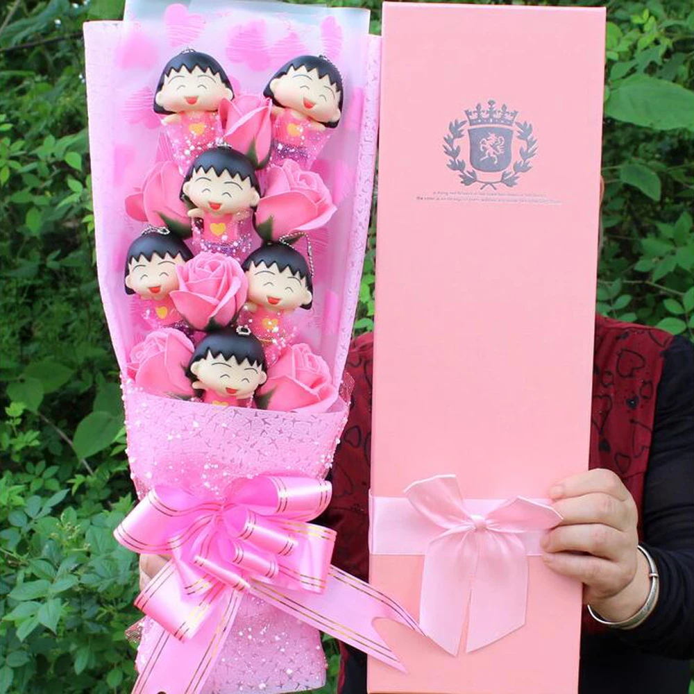 

Chibi Maruko-chan cartoon soap flower plush bouquet toy Valentine's Day birthday Gifts toy