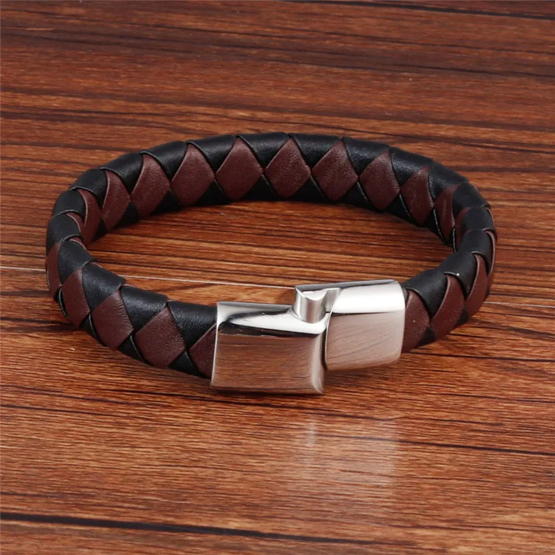 Женский черный коричневый браслет из натуральной кожи для мужчин плетеный