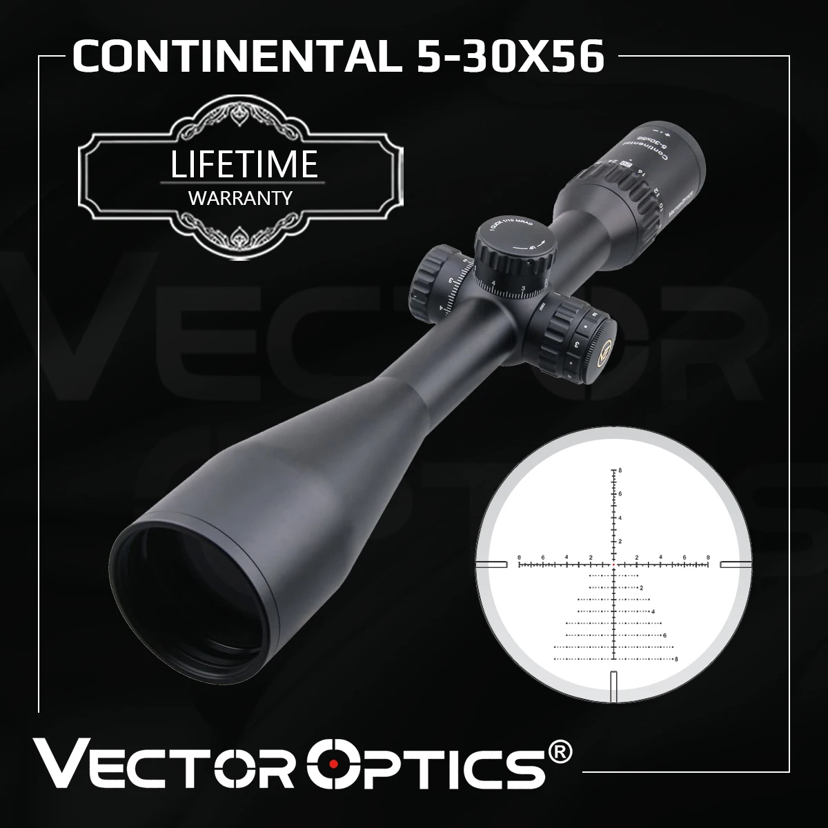 

Vector Optics Continental 5-30x56 Tactical Riflescope Hunting Rifle Scope 90% Light 1/10 MIL .338 Long Range Precise Shooting
