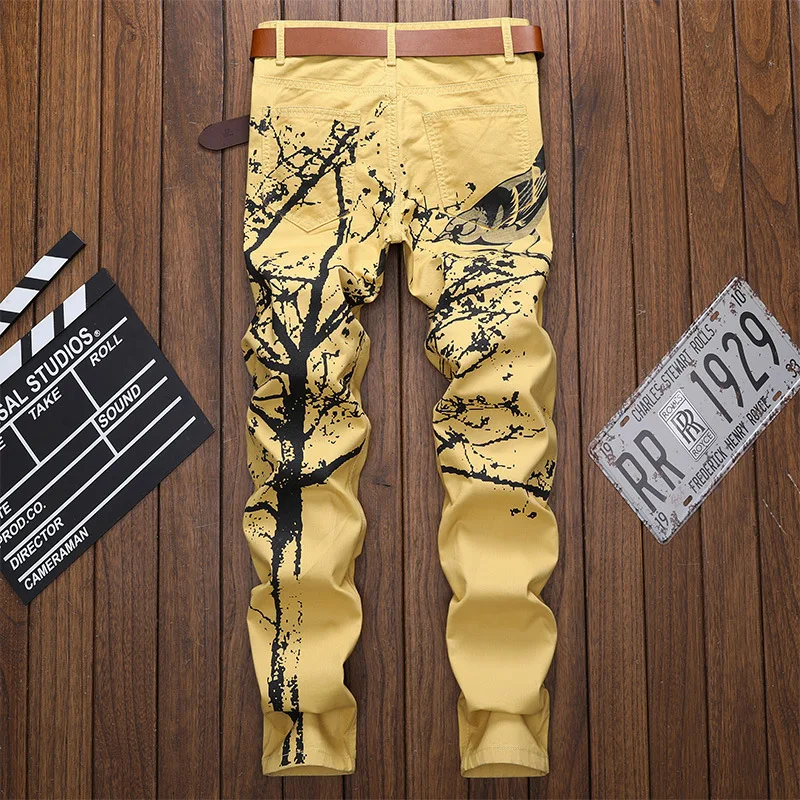 Mens Straight Printed Jeans 2020 Brand New Summer Designer Denim Pants Casual Streetwear for Men Ink Painted Hombre | Мужская одежда