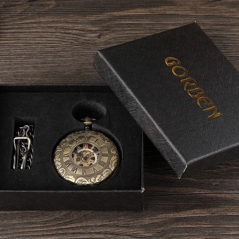 

Steampunk Hand Wind Mechanical Pocket Watch Without Battery Vintage Hollow Roman Skeleton Fob Watches Chain Pendant Flip Clock