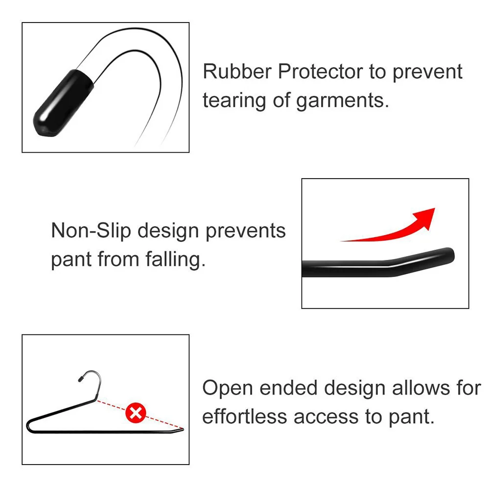 

10pcs Home Non-Slip Trouser Hanging Pants Metal Hook Space Saving Open Ended Hanger Closet Organizer