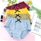 Хлопковое женское нижнее белье, Симпатичные Бесшовные женские трусики в стиле ретро со складками и средней талией, мягкие бретельки с оборками для девушек