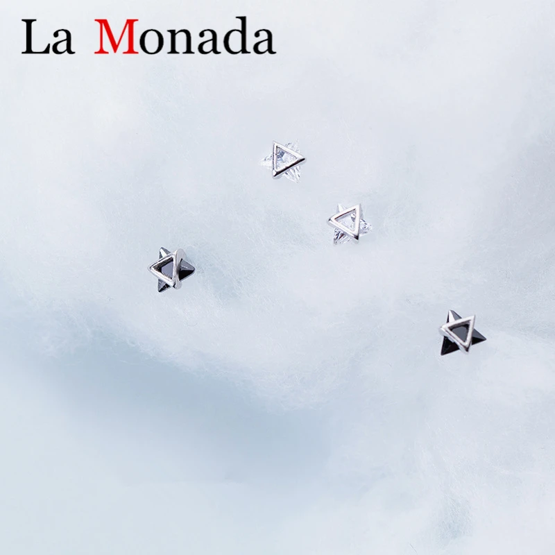 Женские треугольные серьги гвоздики из серебра 925 пробы с