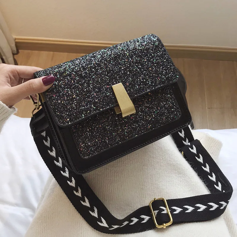 

Fashion Bling Bling Women Crossbody Bag for Women Wide Shoulder Straps Messenger Bag Hand bag Female Bag Elegant Ladies Pocket
