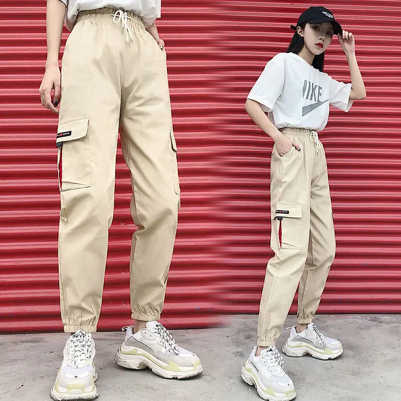 Брюки карго эластичные женские брюки с цепочкой уличная одежда свободные мото